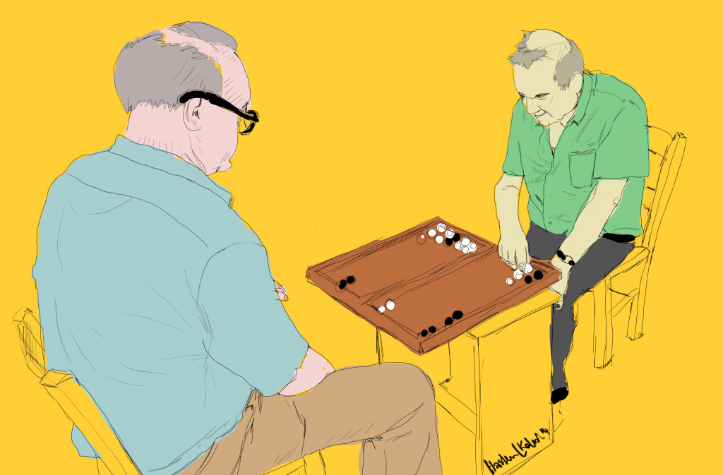 Men Playing Backgammon
