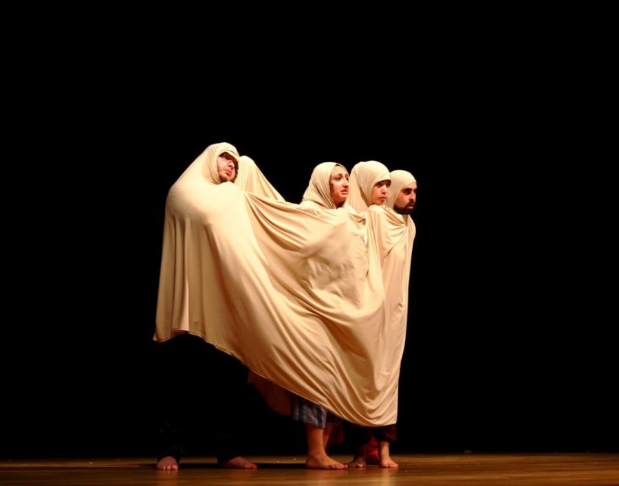 On stage actors play out scence from a theater performance in Palestine