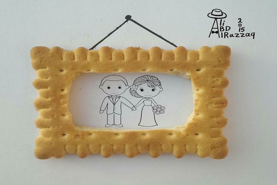 Ali ABd Alrazzaq uses a tea biscuit to create interactive art